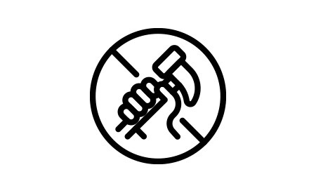 Symbol mit durchgestrichener Hand mit Hammer
