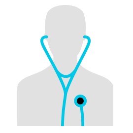 Abbildung der grauen Silhouette einer Person, die ein türkises Stethoskop trägt. 