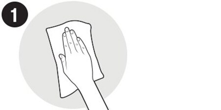 Symbol: Wand reinigen, um die Verwendung von Command™ Haken vorzubereiten
