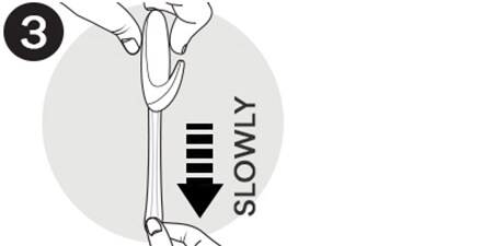Ein Symbol, das zeigt, dass der Command™ Strip langsam gerade nach unten zu ziehen ist
