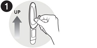 Ein Symbol, wie man den Command™ Haken nach oben schiebt, damit der Strip herausschaut

